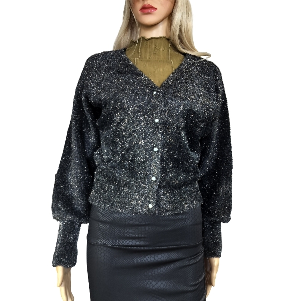 On 34th Women's Black Sparkle Button Down Cardigan Size S NWT